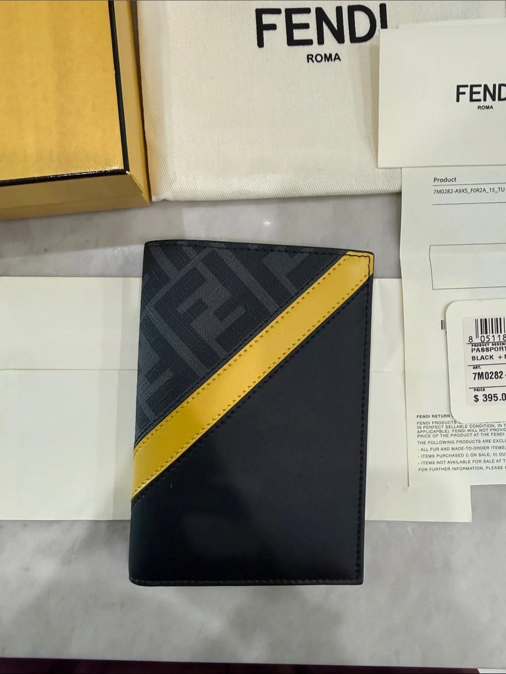 Fendi Black Leather Card Holder with Yellow Accent